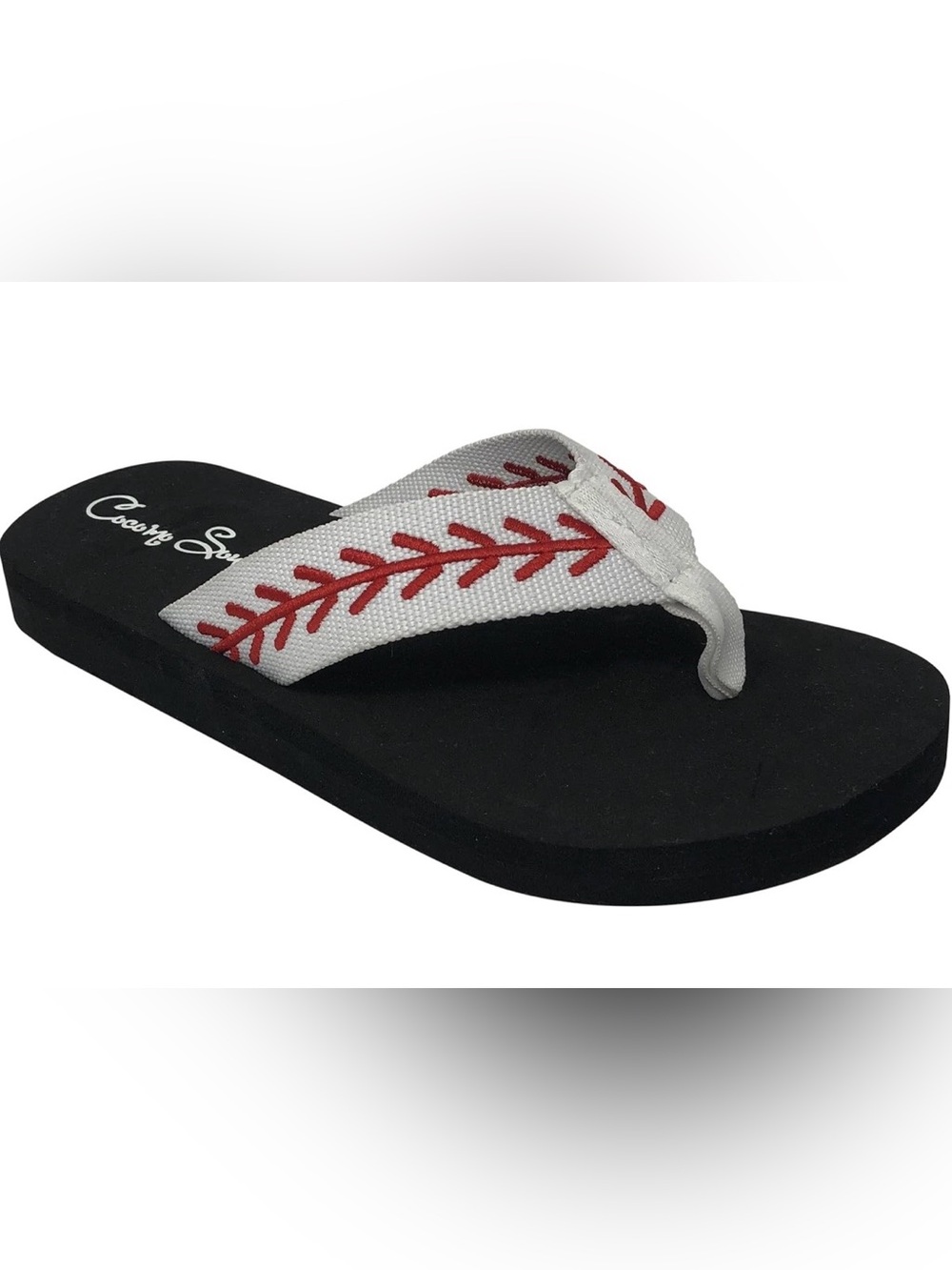 Baseball Stitch Flip Flops with Black Footbed